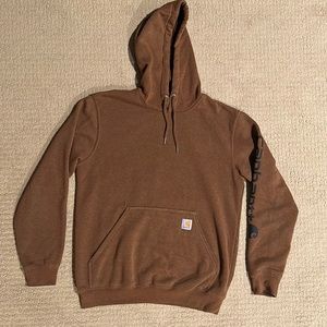Carhartt. Small tan sweatshirt with lettering on the sleeve. Great condition.